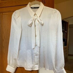 Pearl Button Front Blouse with Ties Zara